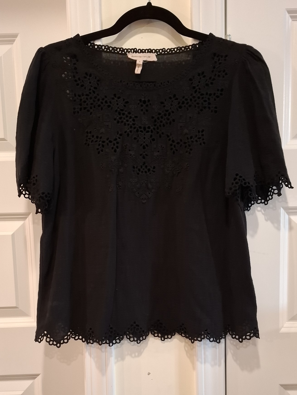 Rebecca Taylor Black Eyelet Design Blouse Top Size 4(small)